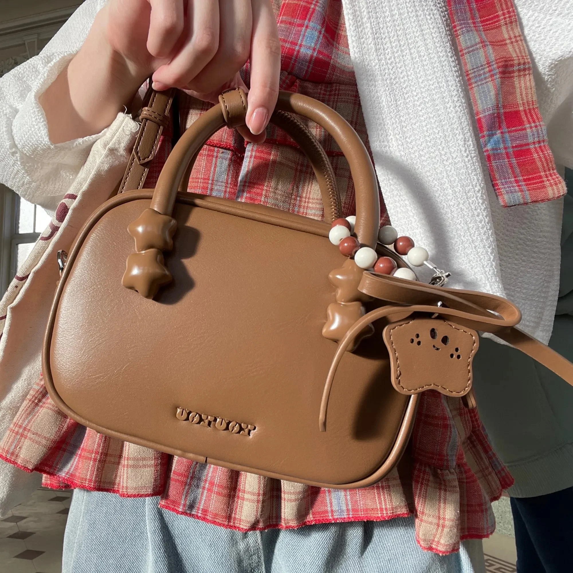 

toutou y2k retro boston bag for women, cute toast charm mini handbag, adjustable strap crossbody bag for daily commute