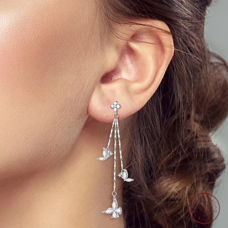 

Новые винтажные серьги-капли из стерлингового серебра 925 пробы с бабочкой и кисточками, минималистичные иглы для ушей, пряжка для ушей, свадебные женские ювелирные изделия, подарки