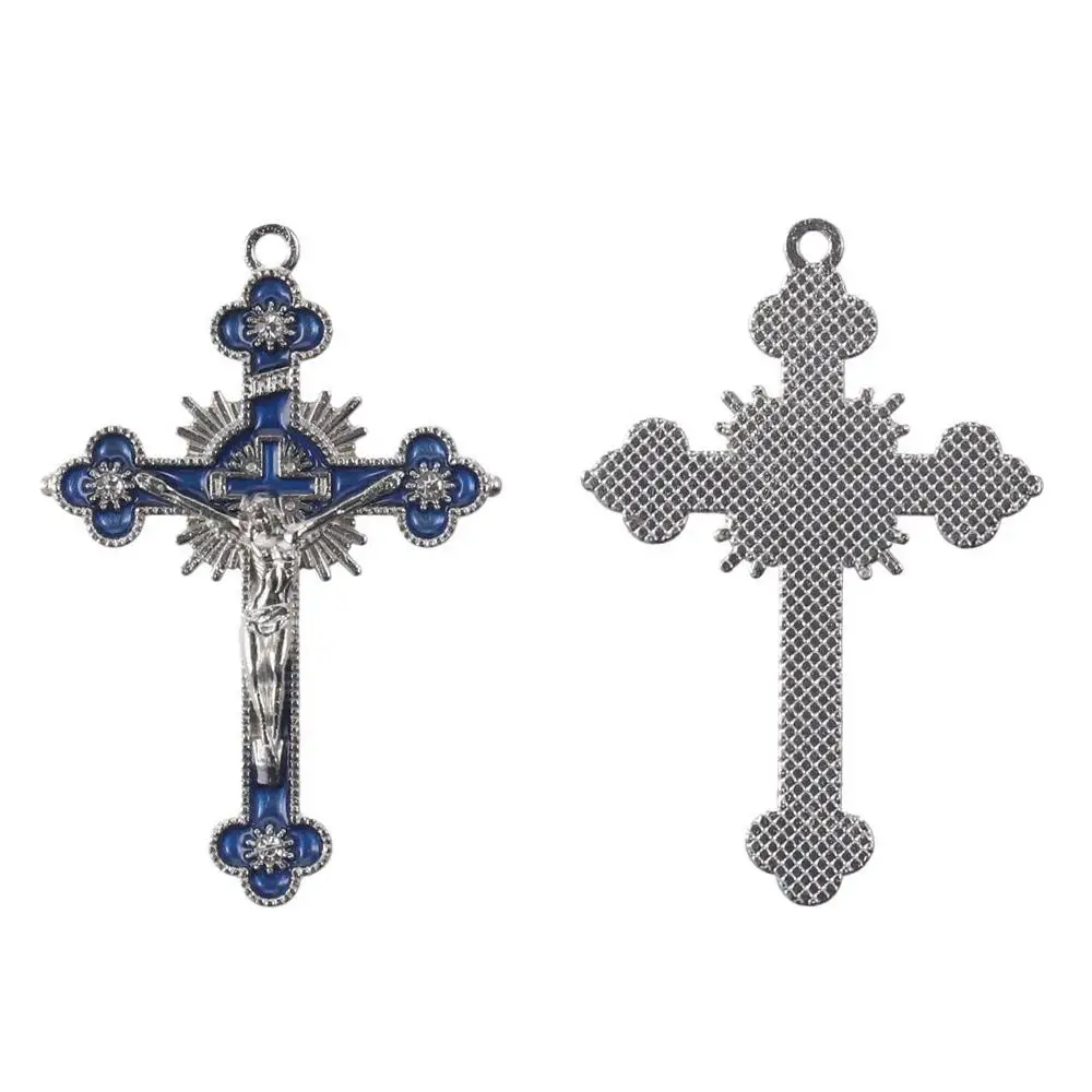 سبيكة الصليب المعلقات لعشاق ، الأزرق والأبيض والأخضر ، يسوع المسيح تتدلى ، الحرف اليدوية