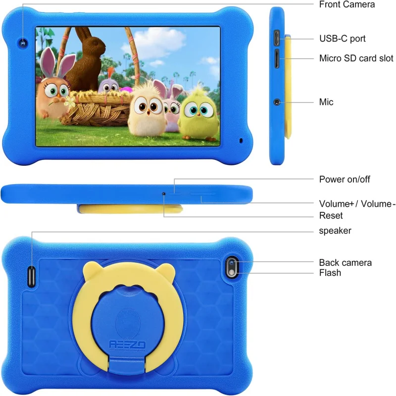 Kids Tablet 7 Inch Android 12 Allwinner A133 Quad Core 2GB RAM 32GB ROM Dual Camera Gift Silicon Bracket Case Type-C USB Cable