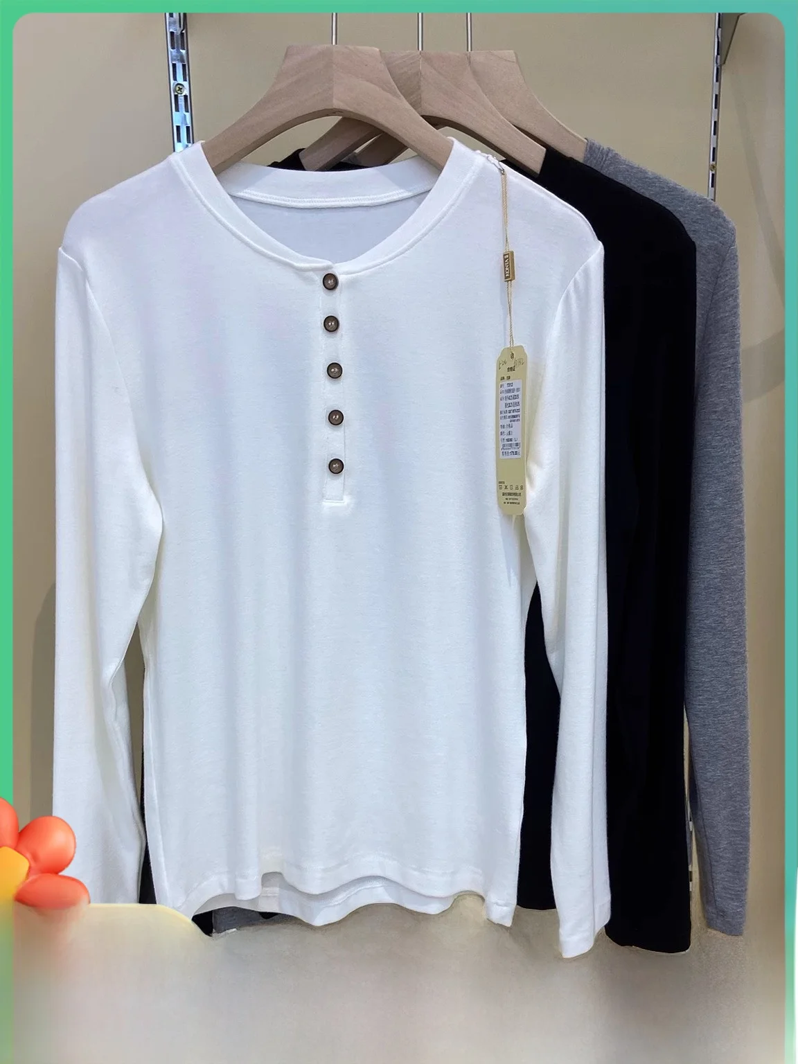 

KONTA Women's round Ne Button up T-irt Warm Base Layer irt Sweatirt Slimming Cotton Long Sve Casual Sle