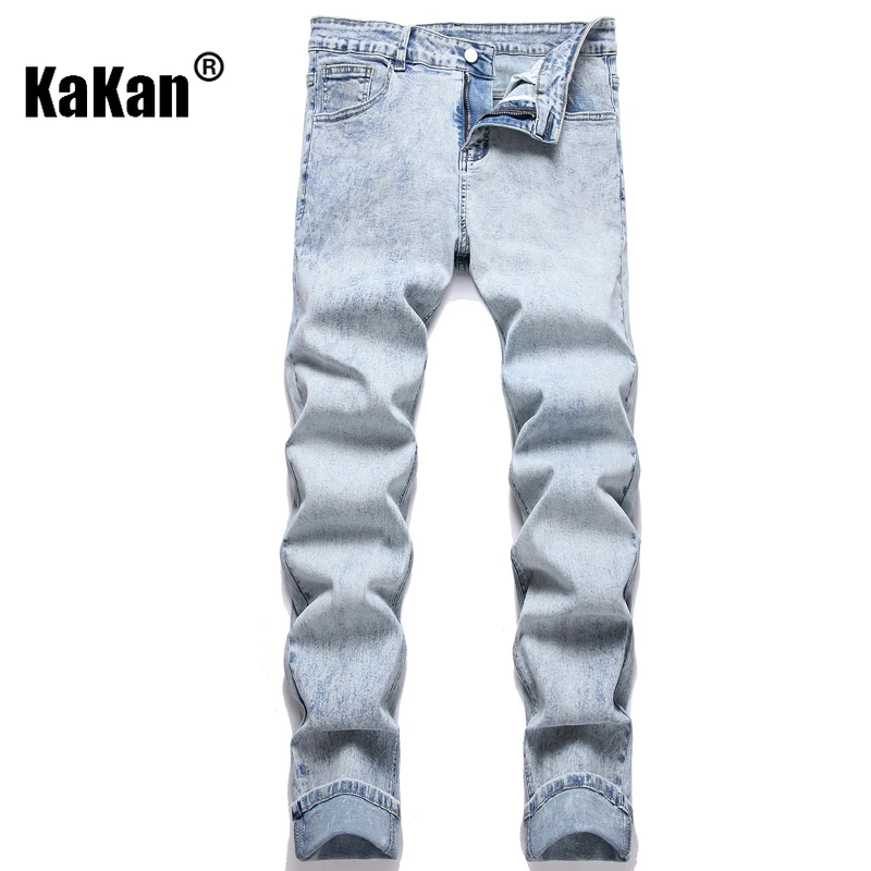 Kakan - European and American New Men's Stir Fried Snowflake Long Jeans, Retro Men's Elastic Small Foot Comfortable Jeans