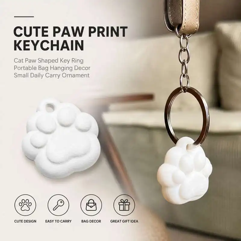 Cute Paw Print Keychain Cat Paw Shaped Key Ring Portable Bag Hanging Decor Small Daily Carry Ornament