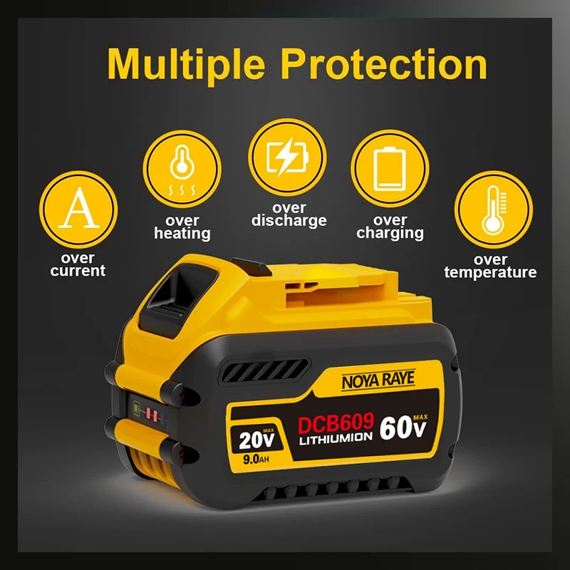 Baterie 60V 9000mAh pro Dewalt DCB609 Náhradní lithium-iontová baterie DCB200 DCB205 DCB606 DCB206 DCB209 DCB182 Baterie pro elektrické nářadí - náhled 3
