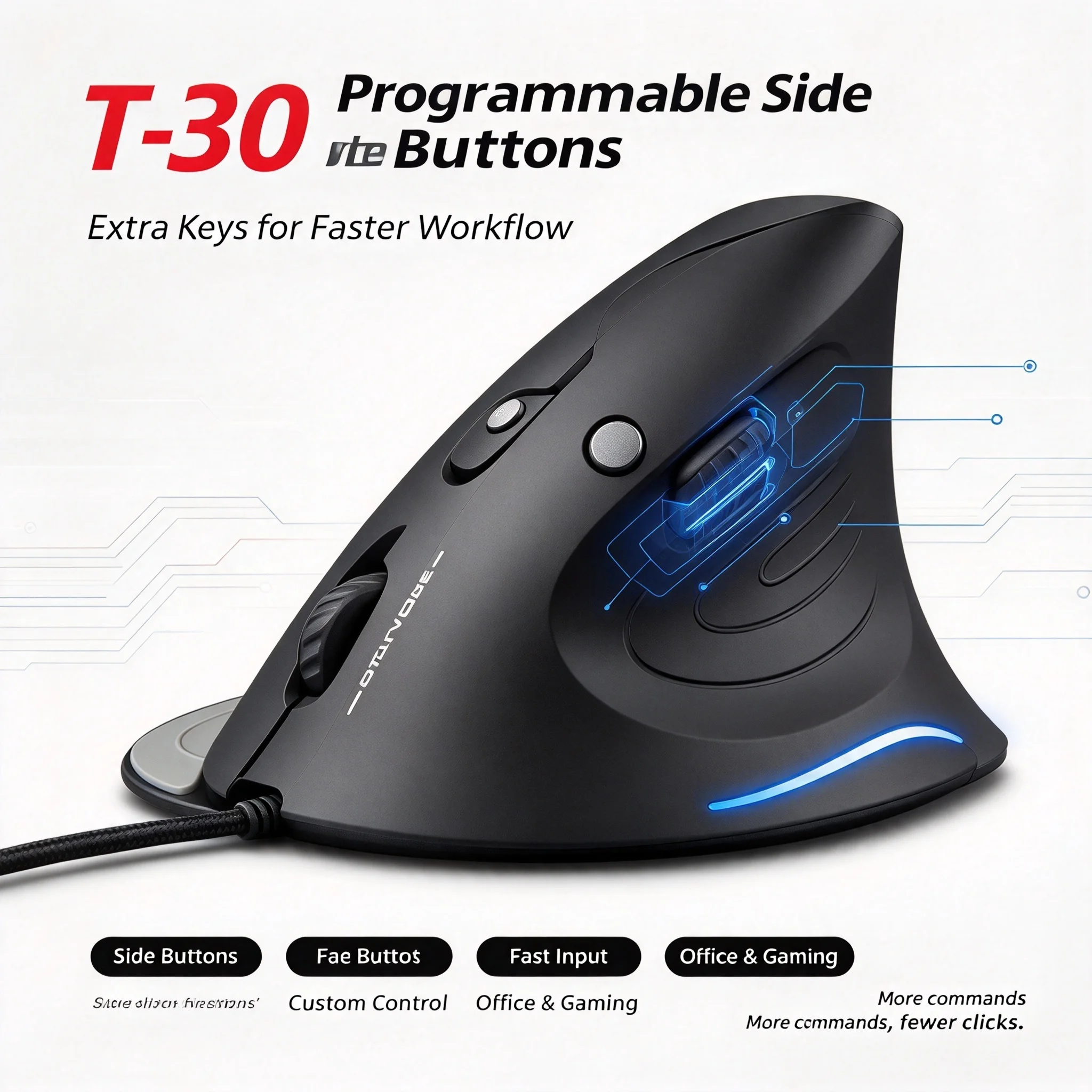 Ergonomic Design RGB Backlit Vertical Optical Wired Mouse DPI Adjustable Office Stylish Slient Click Mouse For PC Computer