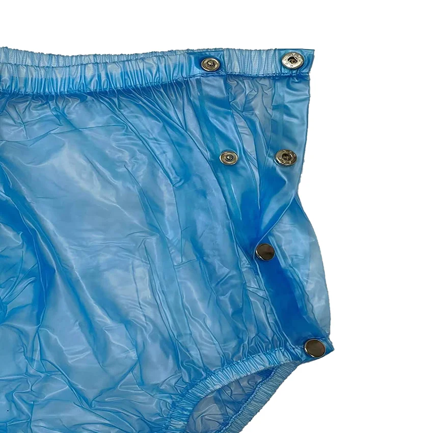 Langkee Haian-Couche-culotte en plastique pour adulte, pantalon en PVC bleu, ABDL