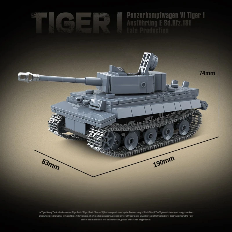 WW2 Classics Track Tank Panzerkampfwagen VI Ausf. E Tiger I Building Block Kit Military Model Bricks Child Toys Gifts Collection