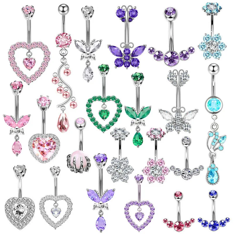 Belly Button Ring Dangle Navel Belly Piercing Jewelry 14G Silver Stainless Steel Dainty Dangly Dangling Belly Button Piercing