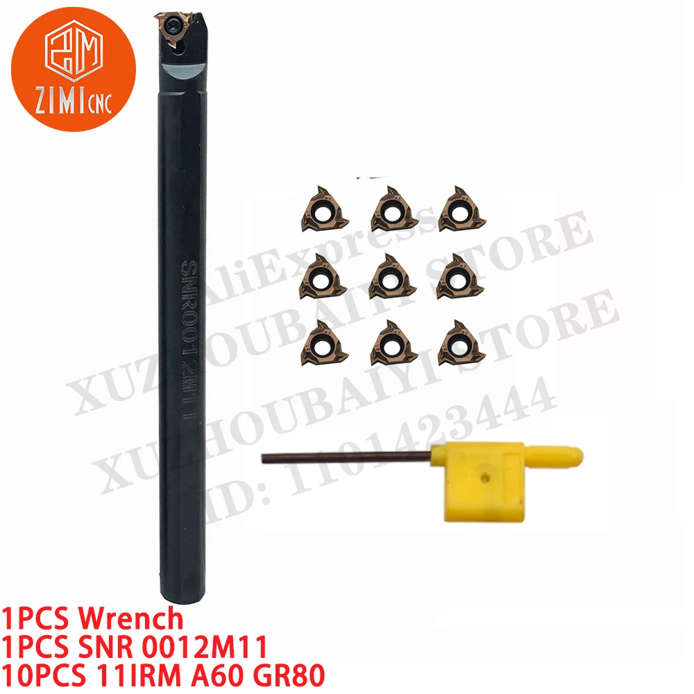 10 pcs 11irm A60 GR80 Sisipan berulir Insert karbida 1pc SNR 0012m11 Pemegang alat berulir mekanik logam Alat CNC alat pemotongan