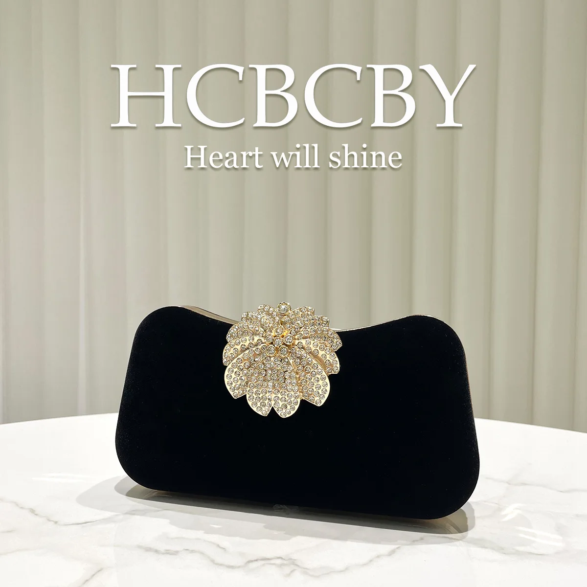 Black light luxury shiny rhinestone buckle decorative elegant velvet dinner bag women's fashion elegant dress clutch bag