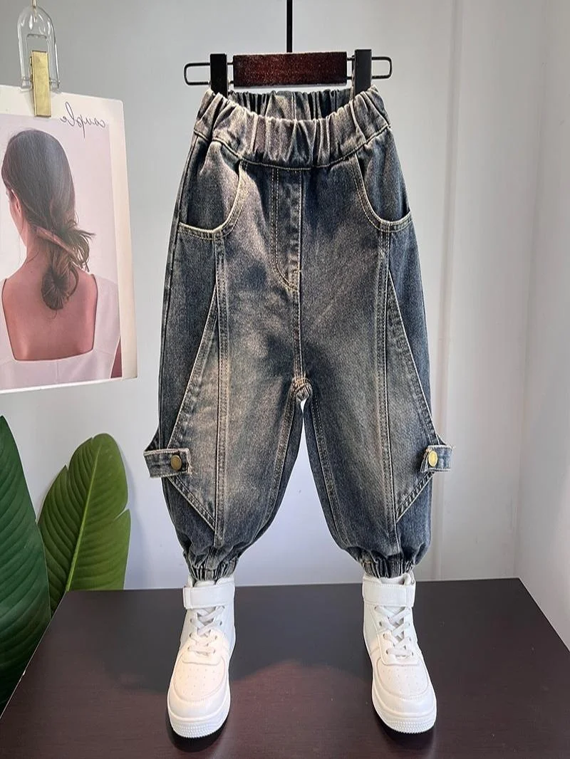 Calças Jeans de Corte Reto para Meninos, Estilo Casual, Moda de Outono para Bebês, Cintura Elástica Macia e Confortável, Roup...
