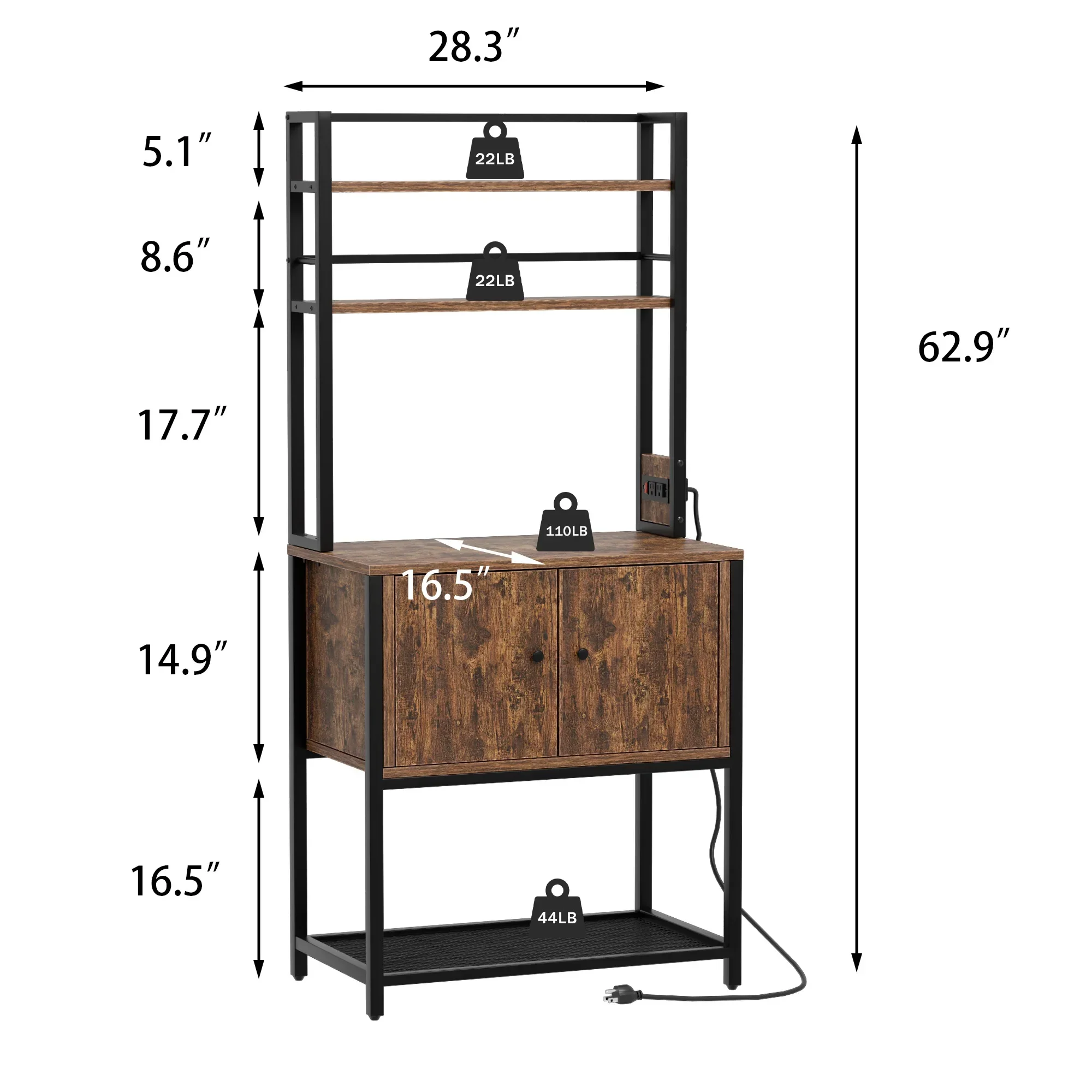 

5-layer bread rack/power socket/metal spice rack/microwave bracket For kitchen and restaurant baking rack with storage cabinet