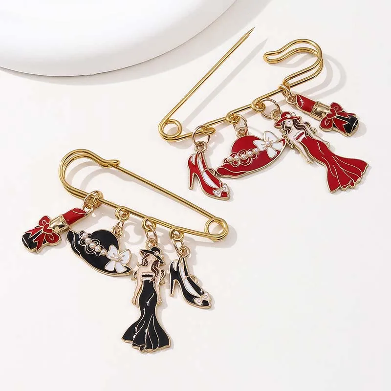 Advanced Women's Oil Drip Lipstick Top Hat Brooch Fashion Accessory DIY Bag Pendant Badge Alloy Craft Decoration