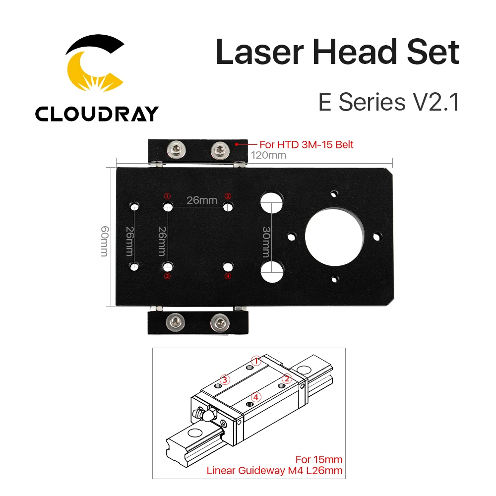 Cloudray E Series: CO2 Laser Head Set + 1 Pcs Focusing Lens + 3 Pcs Si / Mo Mirrors for Engraver Cutting Machine Parts