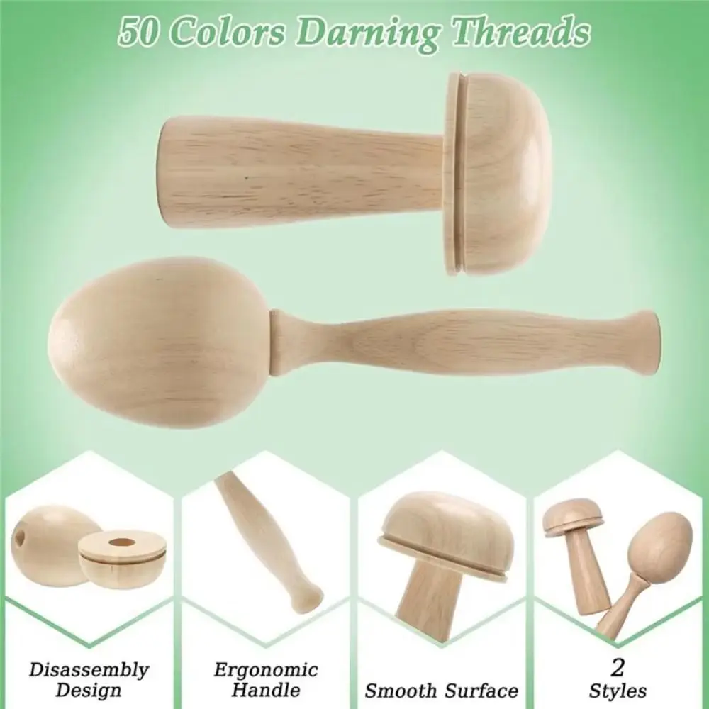 

DIY Crafts Sock Darning Kit Weaving Loom Egg/Mushroom Shaped Knitting Patch Repairing Tool 50 Color Threads Wooden Base