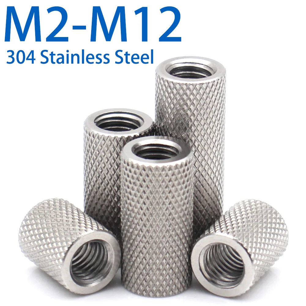 304 Stainless Steel Knurled Long Flat Head Nuts Cylinder Hand Tight Thumb Nut Hardware Fasteners M2-M12