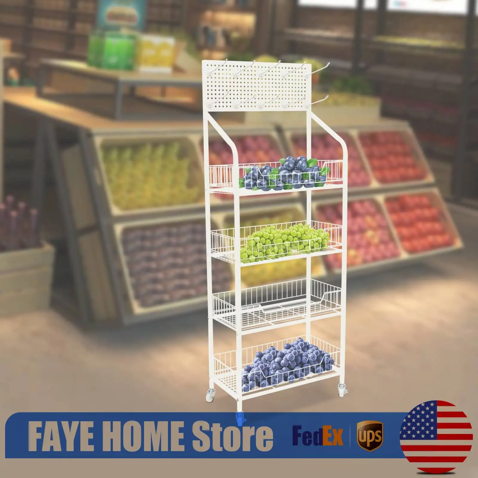 

4 Tier Retail Display Rack with Wheels, 50x27x140cm Store Display Shelf, Open Grid Design for Air Circulation