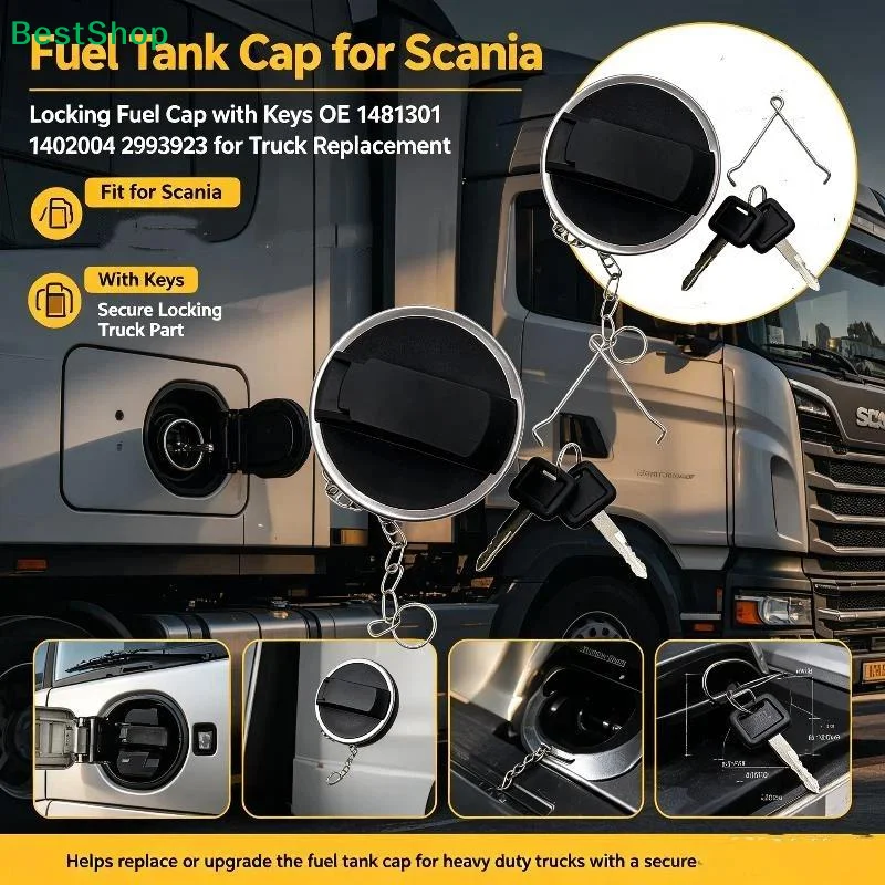 Car-styling Fuel Tank Cover For Scania Truck Gas Cap With Lock Key 1481301 1402004 2993923 Automobiles Exterior Parts