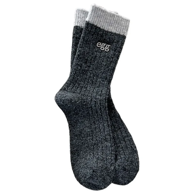 Ladie's جوارب من الصوف الدوبامين المتناقضة إلكتروني التطريز الرجعية Harajuku لطيف منتصف جوارب أنبوبية الشتاء الصوف سميكة الجوارب الدافئة #5