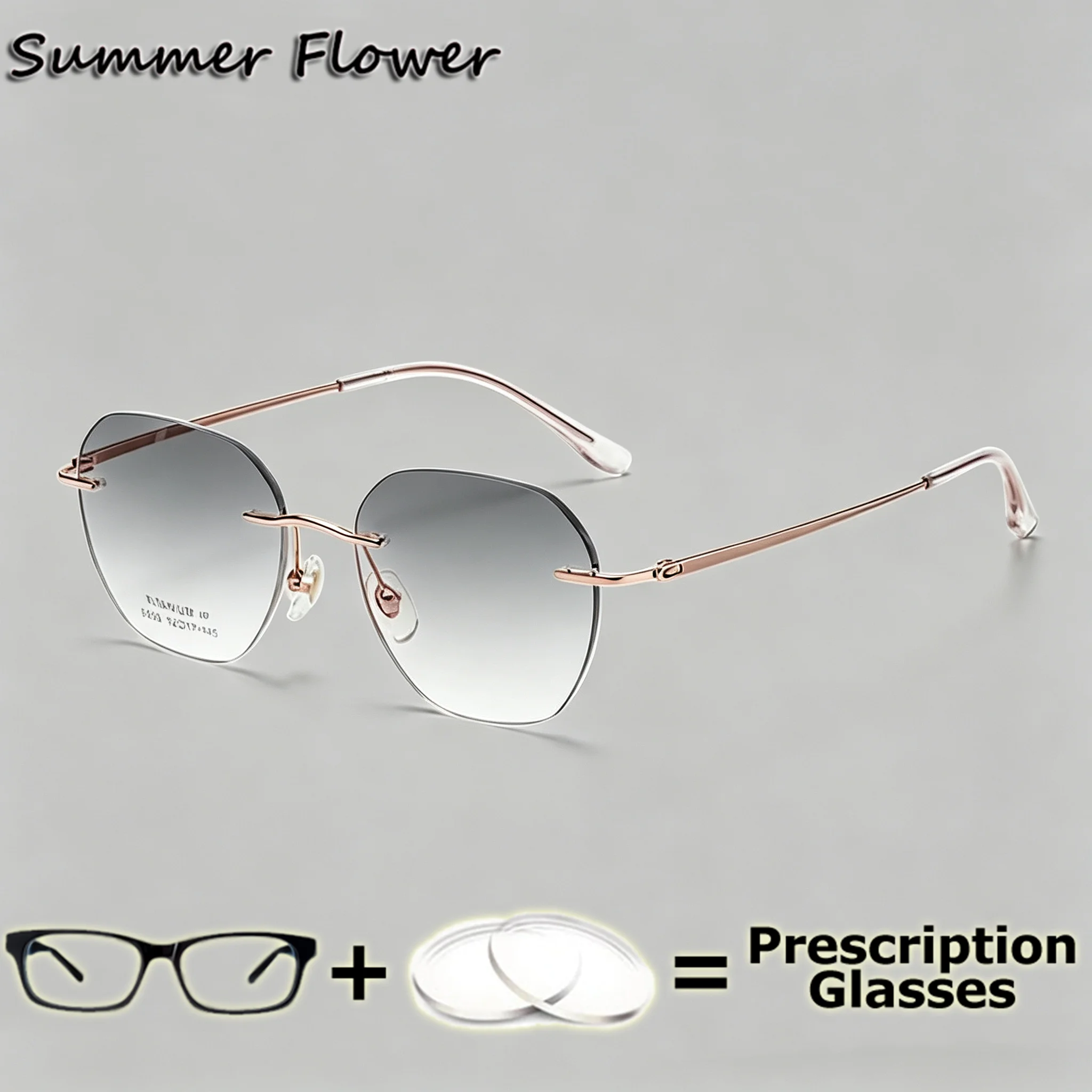 

Prescription Glasses Rimless Myopia Recipe Clear Lenses Transition Multifocal Progressive Eyeglasses Customize Shape Size Glass