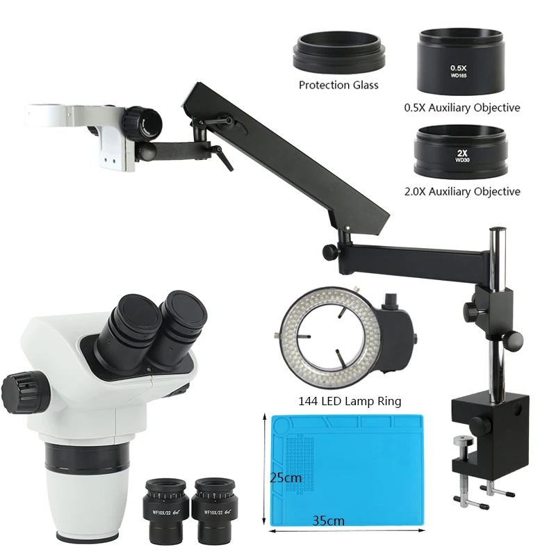 3.35X 6.7X 45X 90X Parfocal Binocular Stereo Microscope Articulating Arm Focul Clamp Pillar Stand For Biomedicine