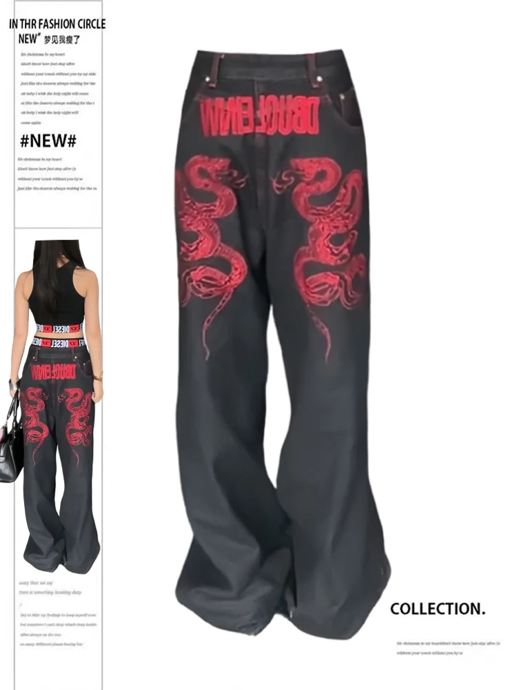 

Осень-зима 2022, женские джинсовые брюки-бойфренды Y2K, мешковатые джинсы с японской вышивкой в стиле гранж, ковбойские широкие джинсы в стиле Харадзюку, новинка