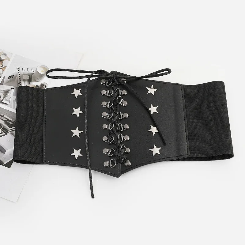 Women Punk Five-pointed Star Rivet Wide Elastic Waistband Gothic Corset Decor Belt Casual Streetwear Outfit Waist Accessory For Club Daily Wear view 7
