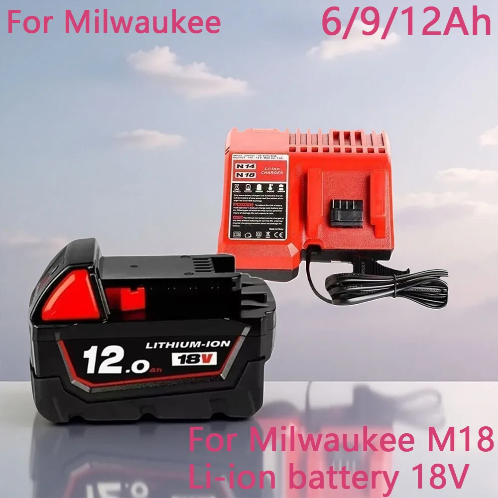 

For Milwaukee M18 18V 6000mAH/12000mAH Replacement For Milwaukee M18B5 XC Li-ion battery 48-11-1815 2604-20 48-11-1850 Charger