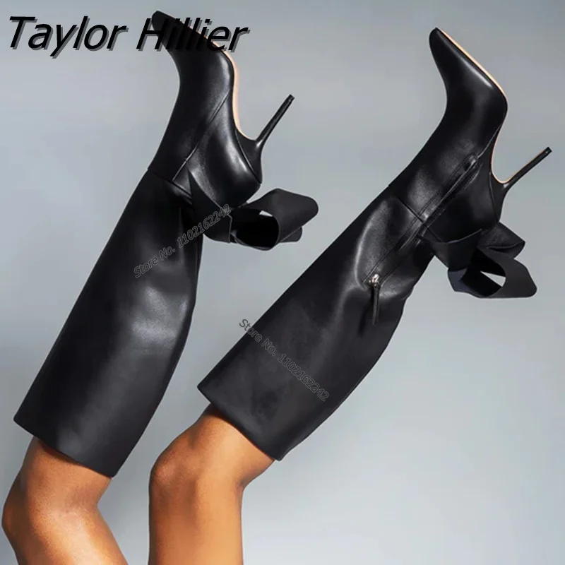 

Sexy Heel Bow Women'S Boots Patent Leather Pointed Toe Stiletto Heels Side Zip Mid-Calf Booties Gladiator T-Stage Show 2022