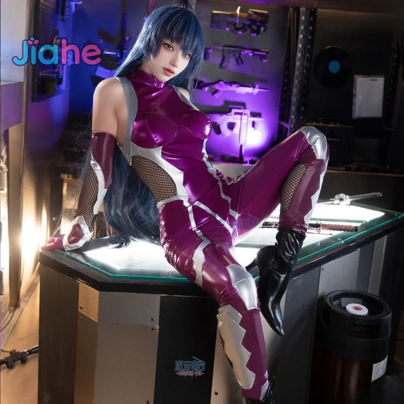 ZERO  Asagi Igawa Cosplay Costume Anime Igawa Asagi Purple leather jumpsuit gloves prop set Halloween party women sexy uniform view 4