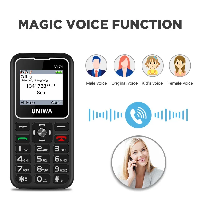 UNIWA V171 2G Feature Phone 1.77 Inch Display Wireless FM Loud Speaker Cellphone Big Button  SOS Free Charging Dock For Elderly