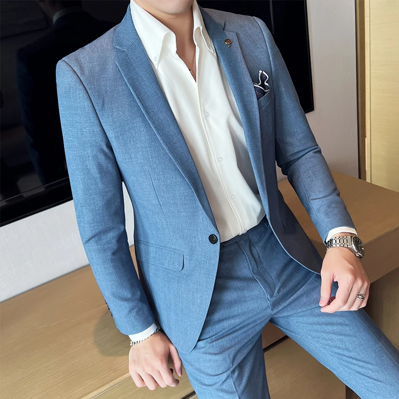 

men suit setHigh-end men's (Blazer + trousers) wedding dress handsome fashion Korean version slim British Blazer two-piece set