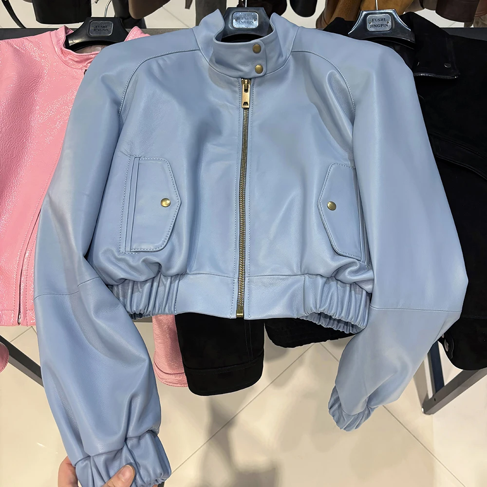 YOLOAgain Suede Leather Jacket Coat Women Real Leather Cropped Jacket Bomber Jacket