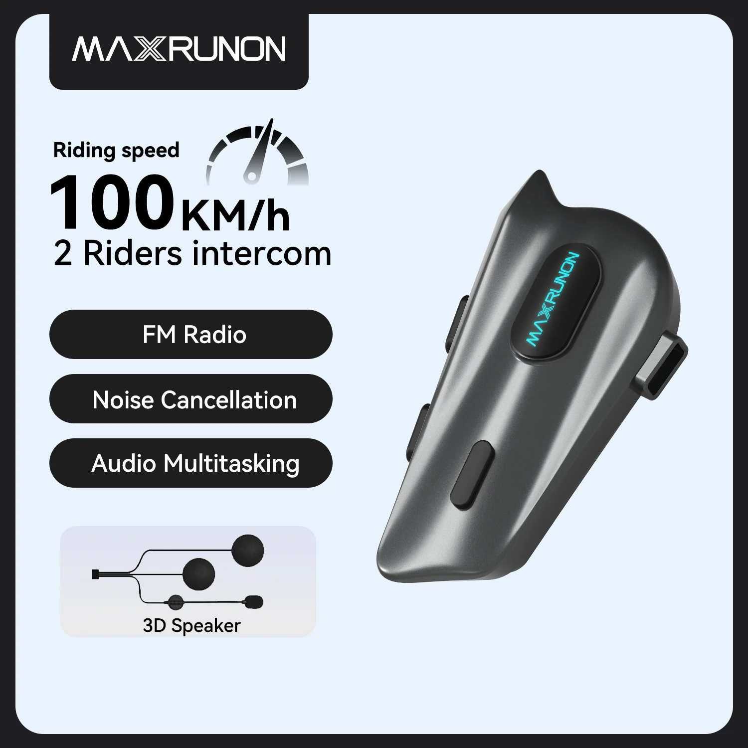 

MAXRUNON 2Y BT5.3 Motorcycle Intercom 2 Riders Helmet Headset Communication System Interphone Multi-Audio + FM Radio