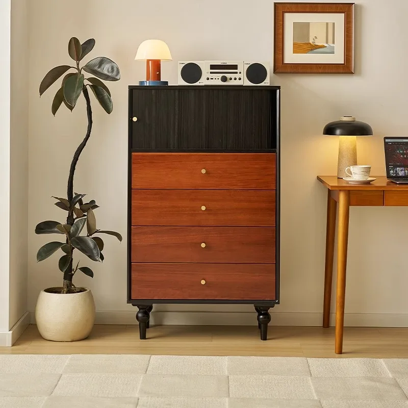Medieval solid wood chest, simple storage cabinet, living room drawer, locker, bedroom, bedsidecabinet against the wall, four-b