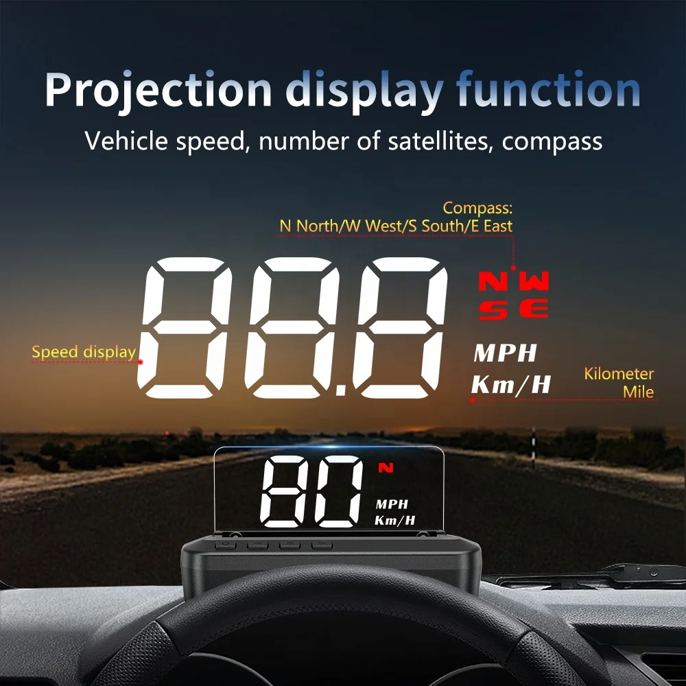 Multi-alarm No ghosting OBD2 Combiner Projector HUD 3inch LCD C100 Widescreen Speed/Voltage/Compass/Water Temp Head-up Display