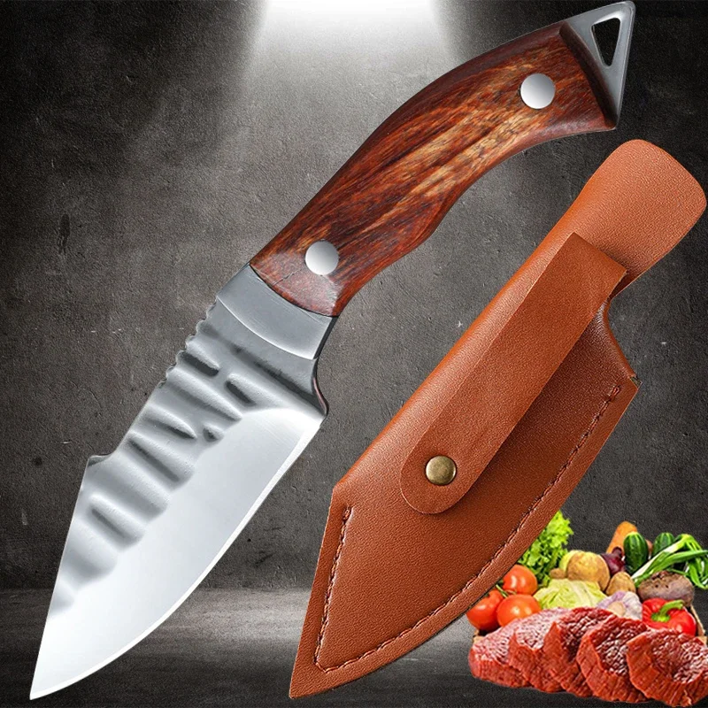 Boning Meat Cleaver Fish Knife Stainless Steel Kitchen Mongolian Hand Meat Fruit Knife Roasted Whole Lamb Steak Knife with Cover