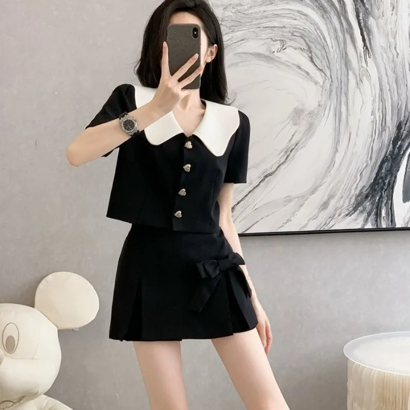 Kawaii 2-teilige Rock-Anzüge-Sets für Damen, koreanischer Stil, Kleidung, Trend 20225, Luxus-Designer-Jacke, Vintage-Outfit für Damen
