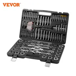 VEVOR Juego de Machos y Matrices 116 PCS Métrico M3-M18 Kit de Roscado y Roscado de Acero SAE Maletín de Transporte Herramientas para Roscado y Roscado Construcción Reparación de Automóviles Plomería