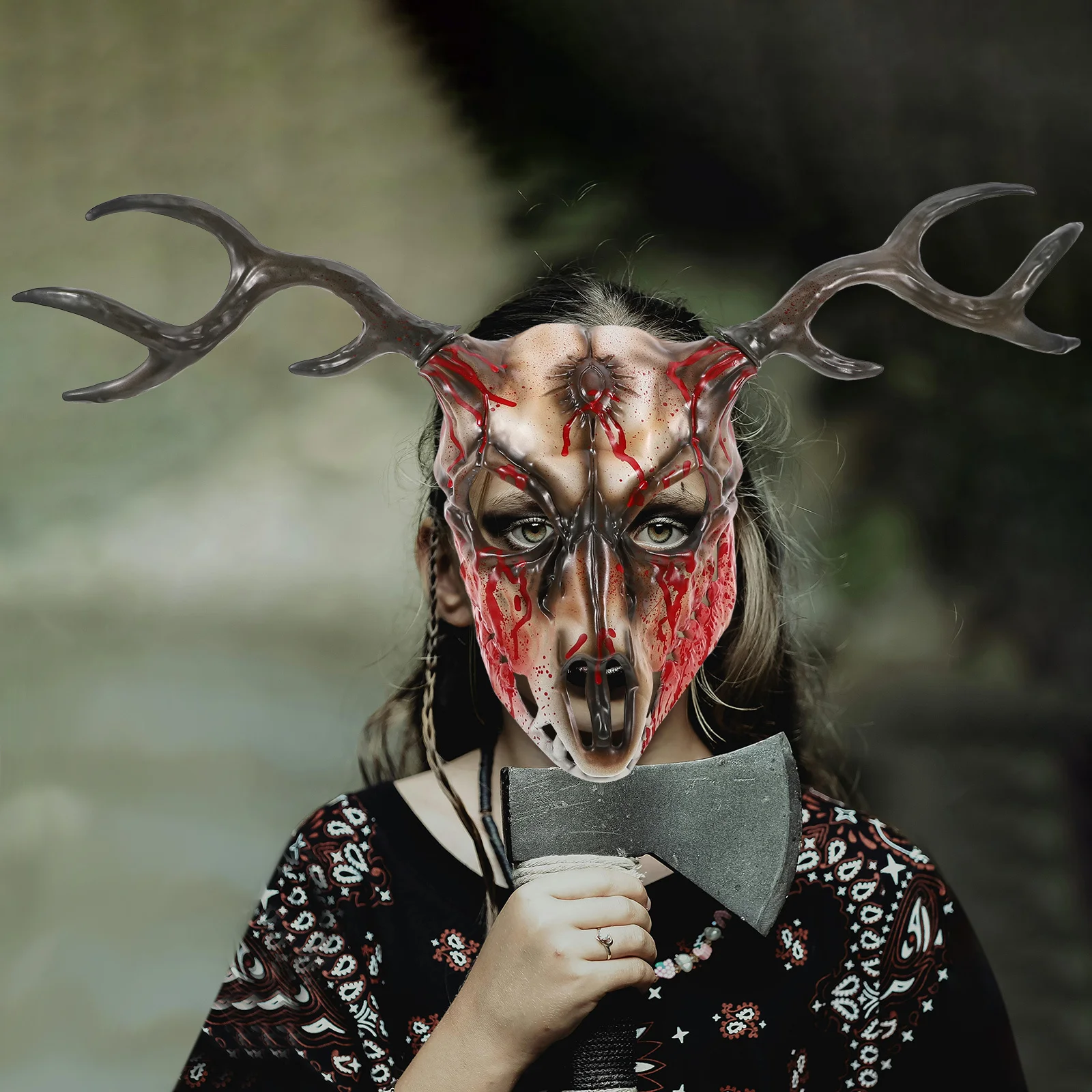 

1pcs Halloween Cosplay Prop Realistic Animal Horn Design Half Face Mask For Masquerade Party Costume Decorative Accessory