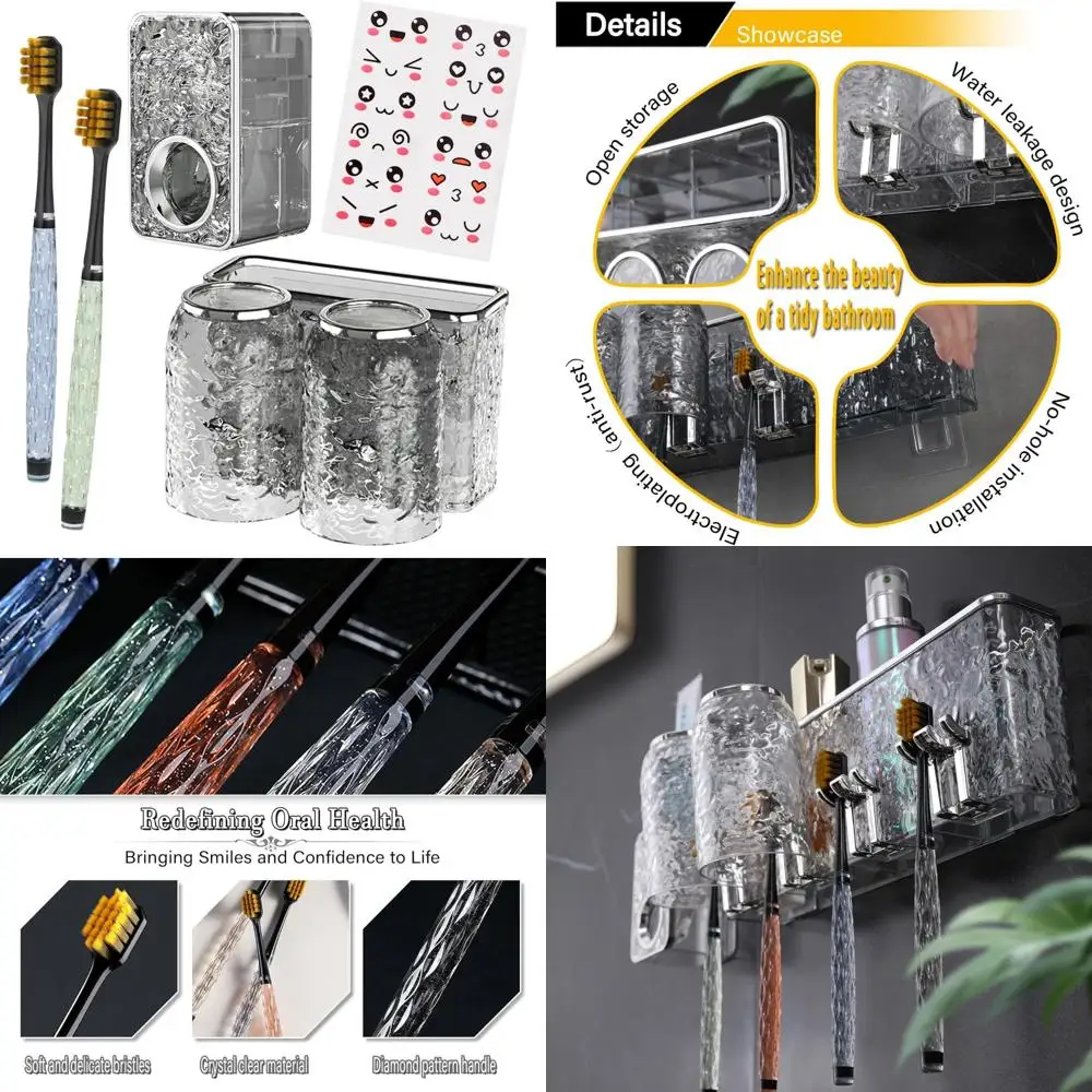 

Комбинированный набор держателей для зубных щеток для ванной комнаты, 2 чашки, держатель для зубных щеток, настенный, с органайзером и 2 шт., ультратонкая мягкая щетина