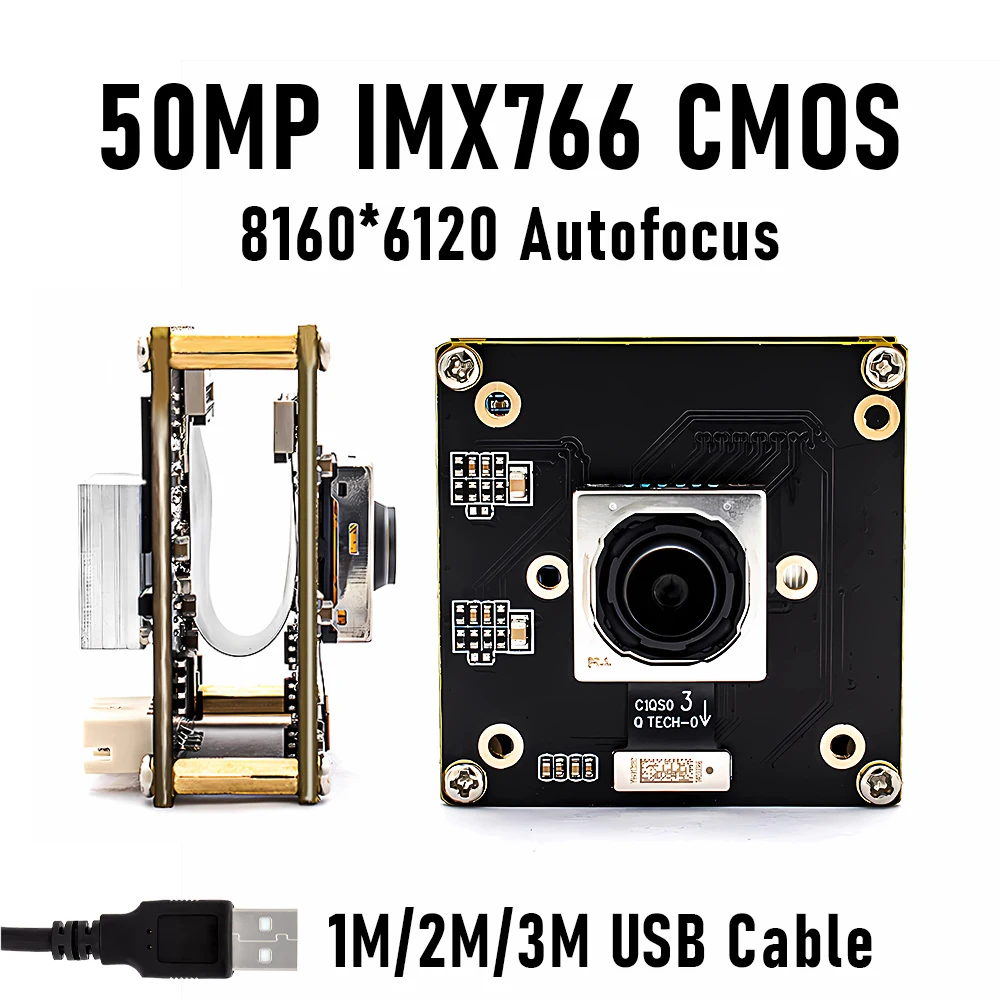 50MP Auto Focus USB Camera 4K 30FPS 1/1.56 IMX766 Sensor UHD Webcam Plug & Play for Machine Vision Video Conference Live Stream