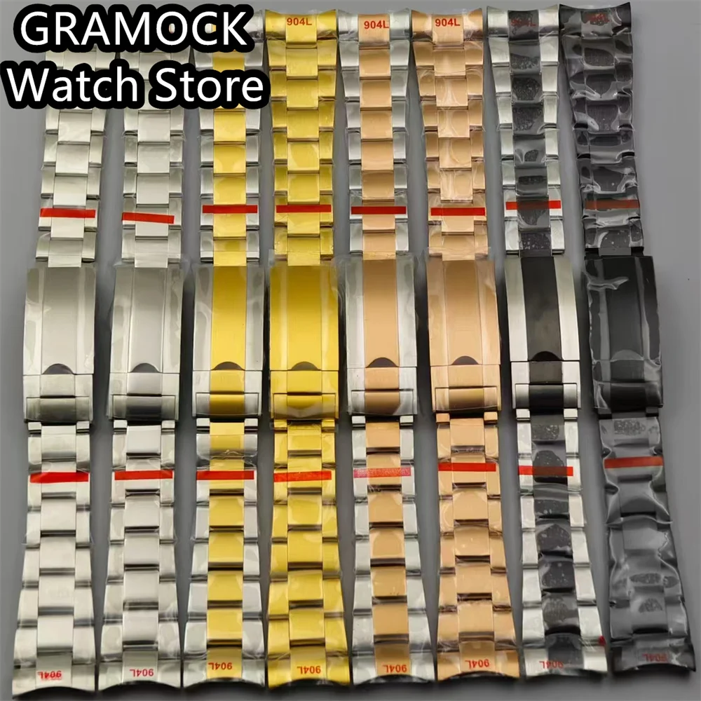 

20mm silver black gold bracelet slide glide lock clasp 904L stainless steel strap fit watch case watch band