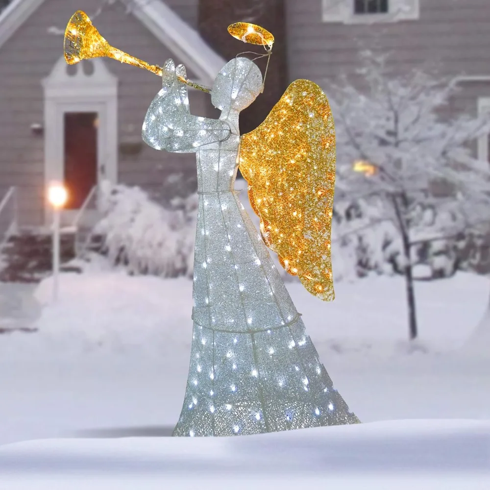 

Pre-lit Artificial Christmas Décor | Includes Pre-strung LED Lights and Ground Stakes | Crystal Angel - 5ft