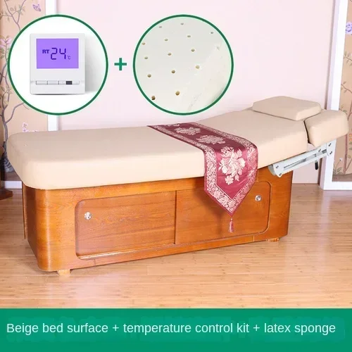 Solid Wood Facial Bed Beauty Special Intelligent Heating Massage Massage Bed High-End Club Latex Bed