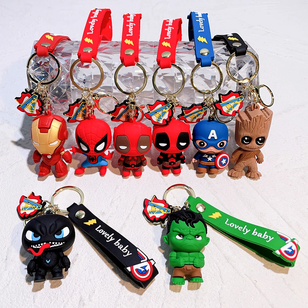 2024 New Popular Movie Super Hero Keychain Mini Q-Version Deadpool Spider Man Hulk Action PVC Model Pendant Children's Toy Gift