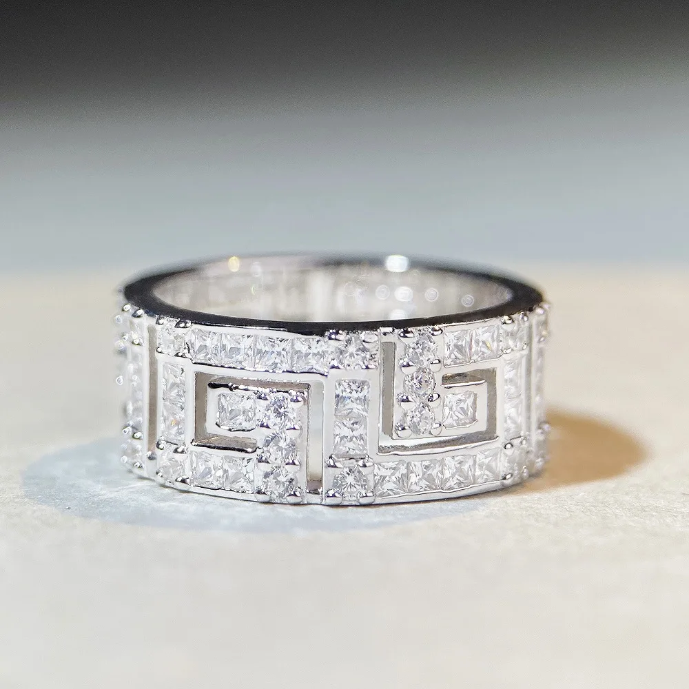 S925 sterling silver couple ring wide version cold dark zircon full of diamonds versatile stacked ring