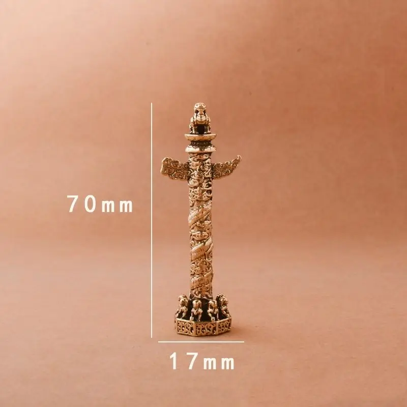Full Copper Huabiao Ornament, Large Flowing Cloud Coiled Dragon Pillar, Artisanal Craft, Home Living Room Office Decorative Item