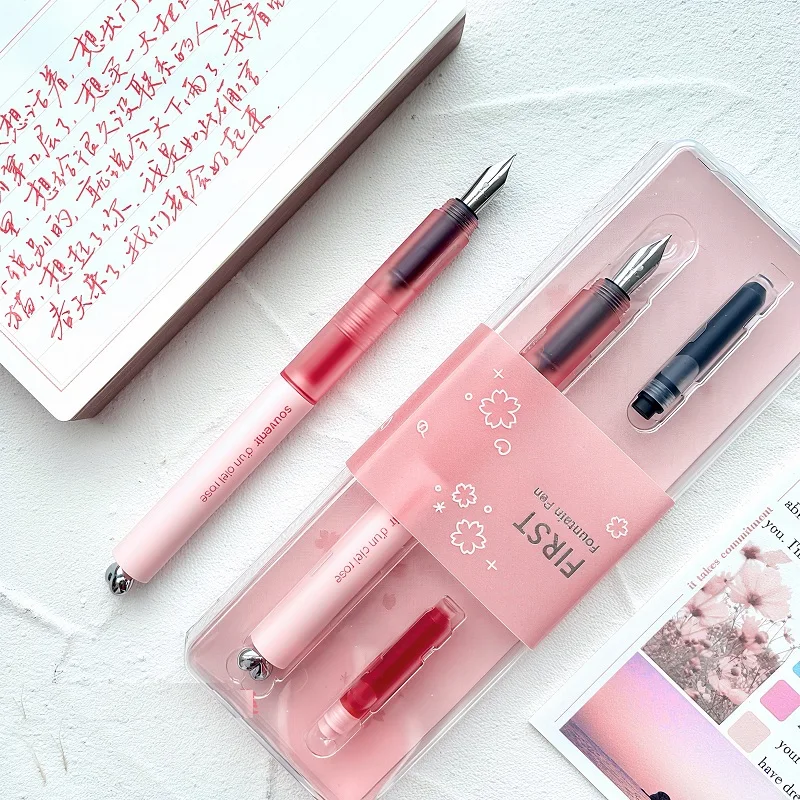 

KACO FIRST Love EF Fine Pen Tip Fountain Pen Set ,With Pink / Black Ink Cartridge Calligraphy Practice Pen Stationery Cute Gift