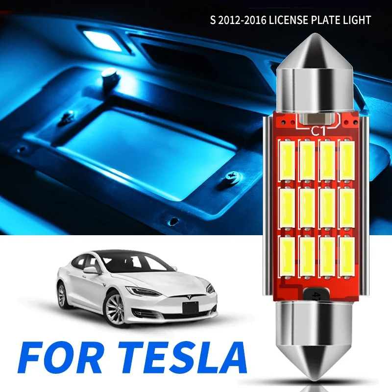 2pcs For Tesla Model S 2012-2016 Car LED License Plate Lamp Lights Xenon White/Ice Blue Super Bright Canbus Error Free